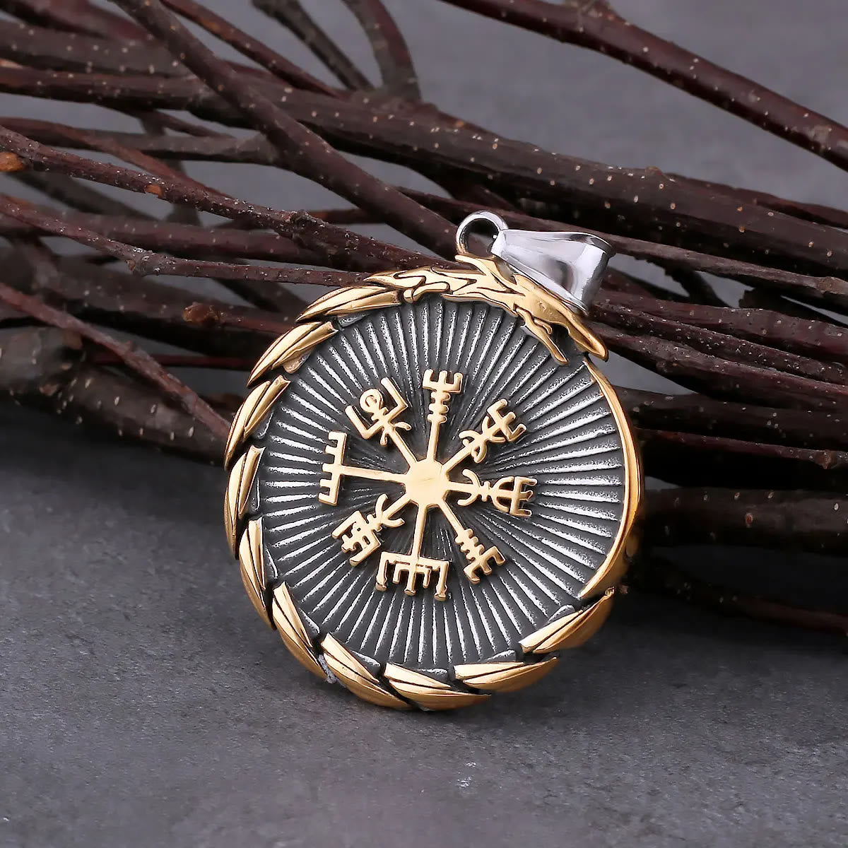 Double Side Valknut Triangle Vegvisir Compass Necklace