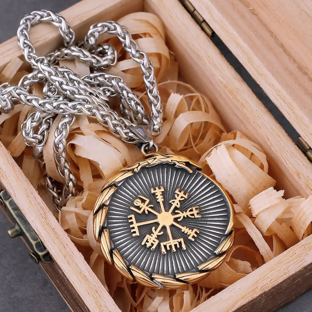 Double Side Valknut Triangle Vegvisir Compass Necklace