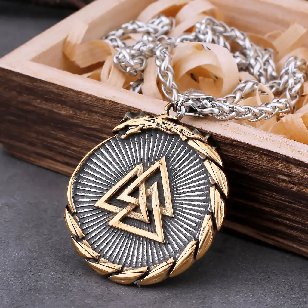 Double Side Valknut Triangle Vegvisir Compass Necklace