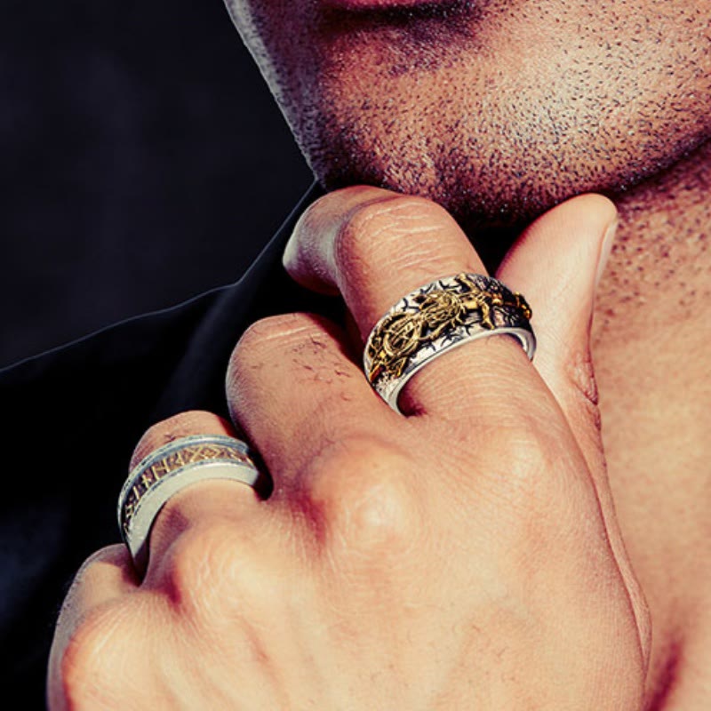 Handcrafted 925 Silver Sword Norse Dragon Open Ring