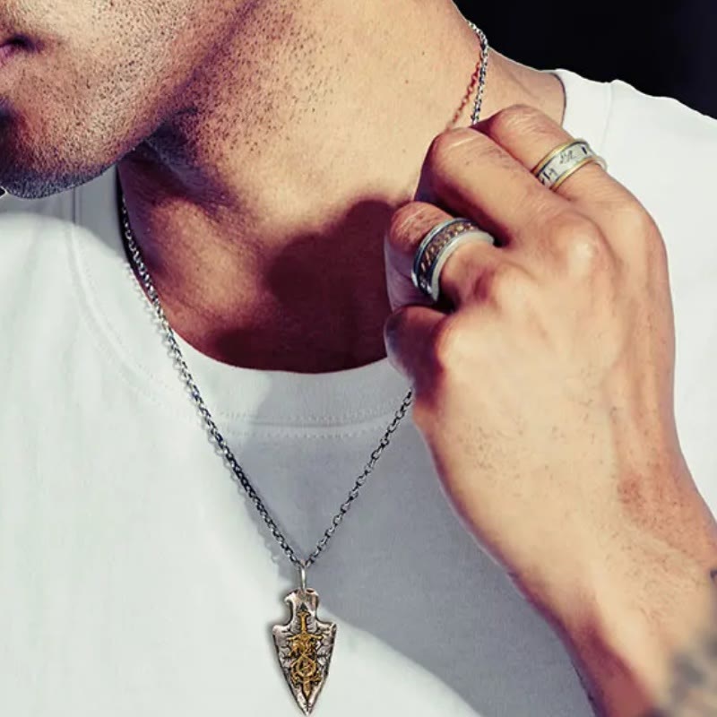 Handcrafted 925 Silver Dragon Sword Necklace