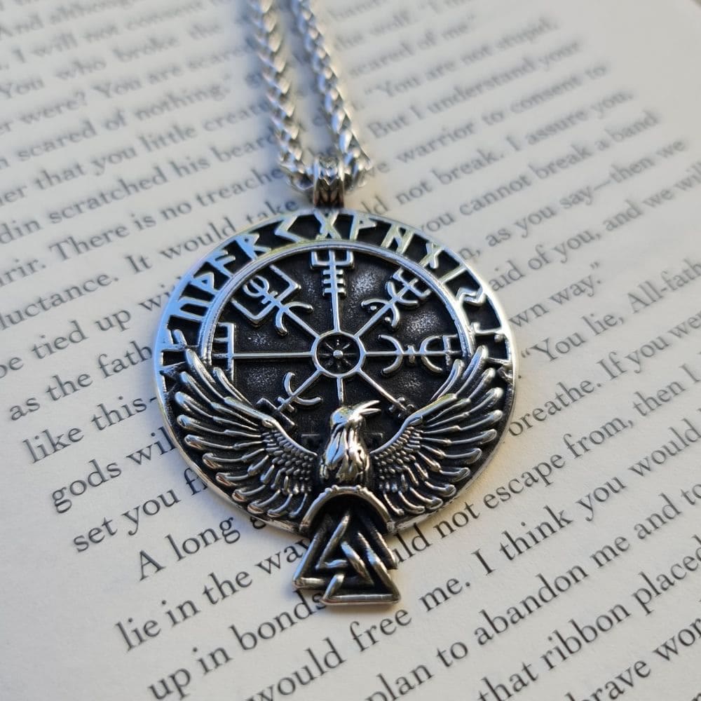 Norse Raven & Vegvisir Viking Symbol Necklace