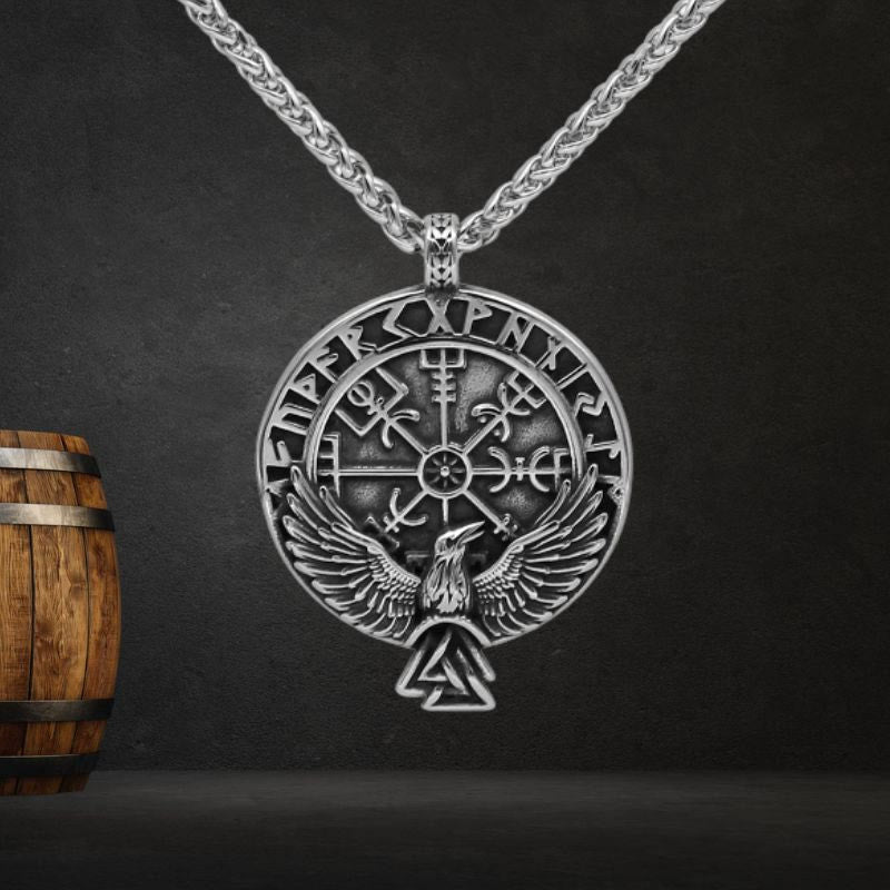 Norse Raven & Vegvisir Viking Symbol Necklace