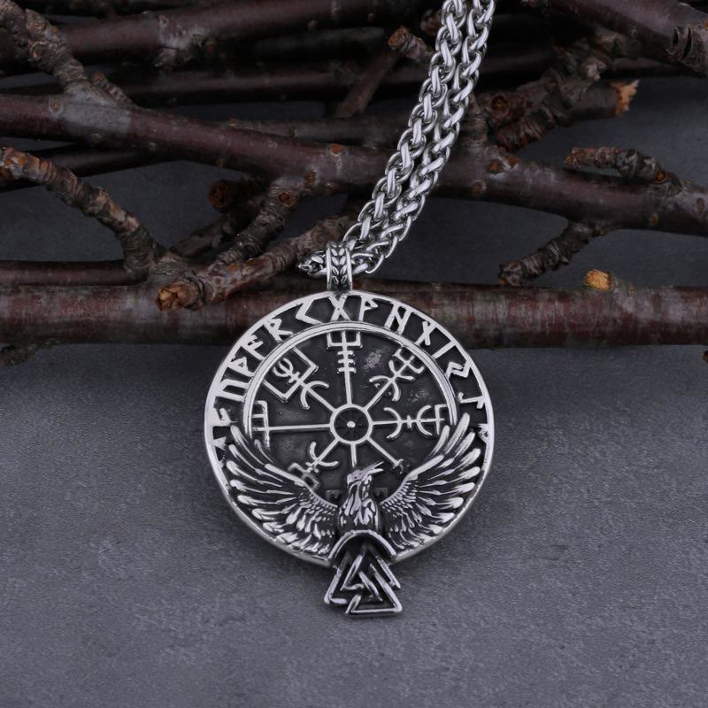 Norse Raven & Vegvisir Viking Symbol Necklace