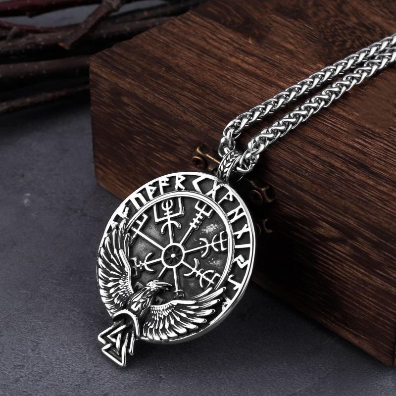 Norse Raven & Vegvisir Viking Symbol Necklace