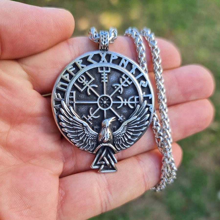 Norse Raven & Vegvisir Viking Symbol Necklace