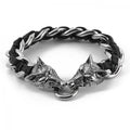 Wolves Head Interwoven Leather Chain Bracelet