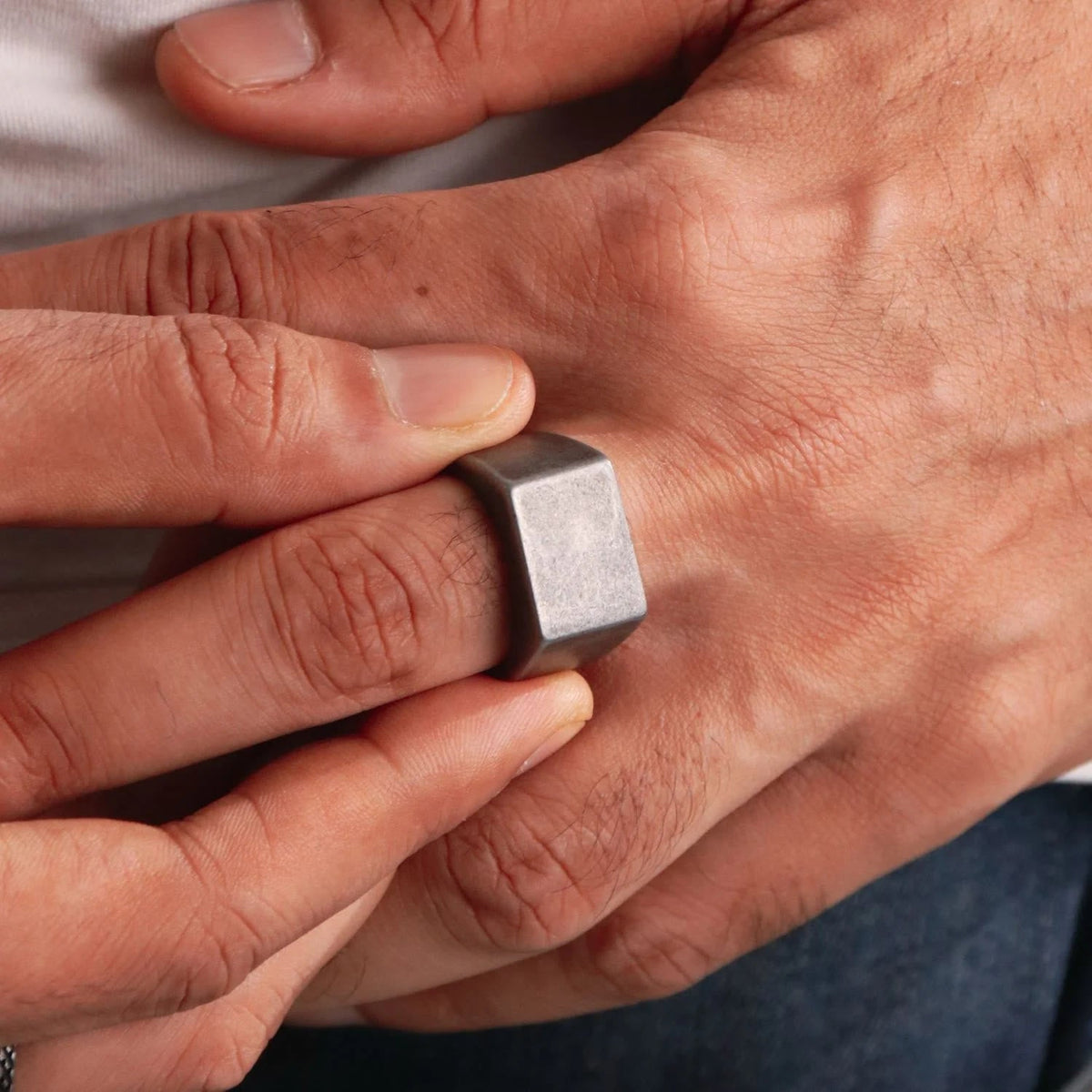 Retro Simple Plain Stainless Steel Square Ring