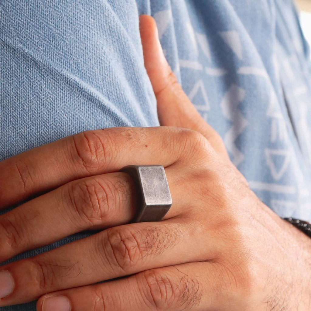Retro Simple Plain Stainless Steel Square Ring