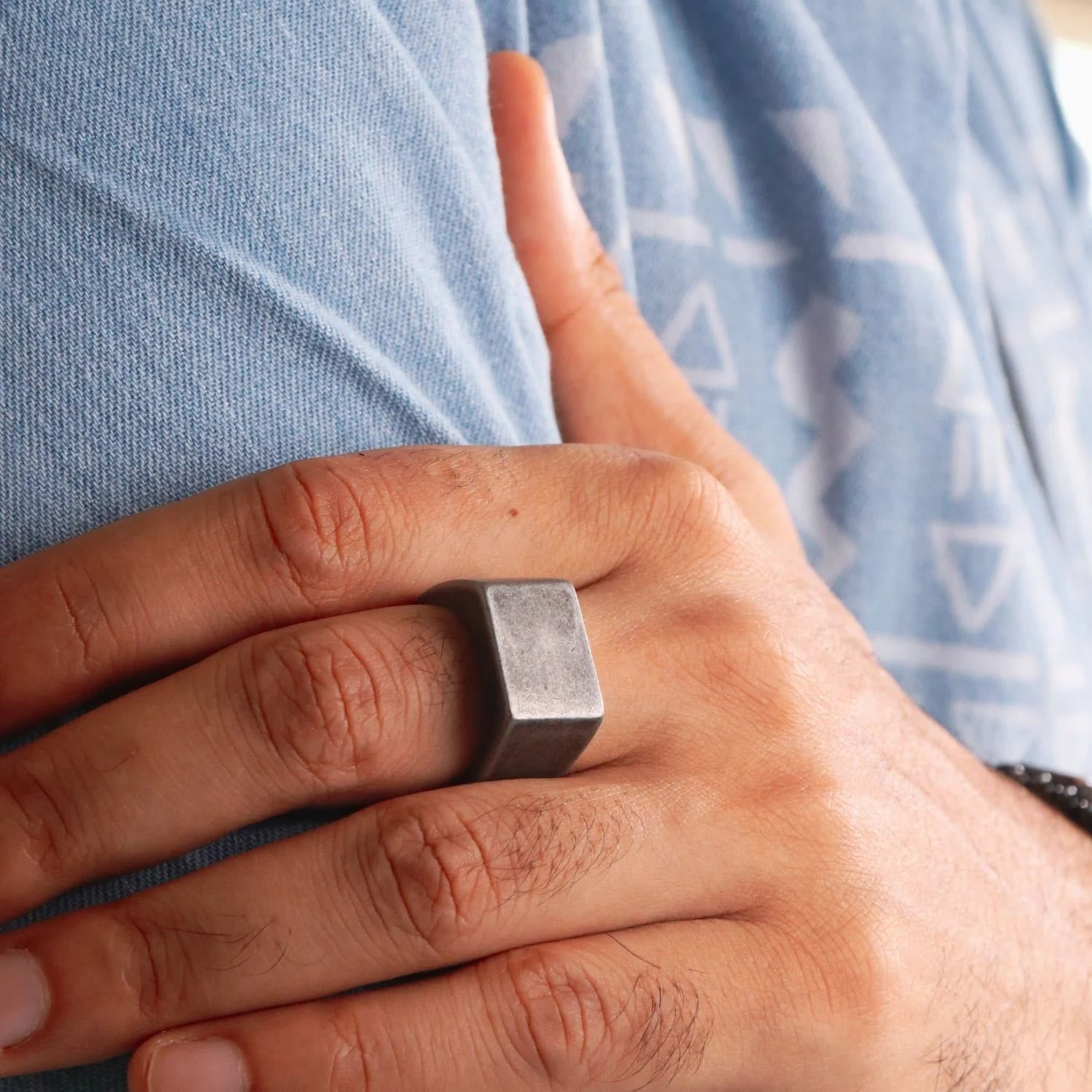 Retro Simple Plain Stainless Steel Square Ring