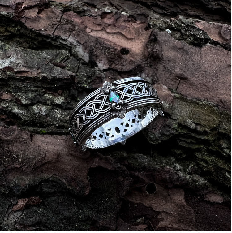 Handcrafted 925 Silver Green Gemstone Celtic Ring