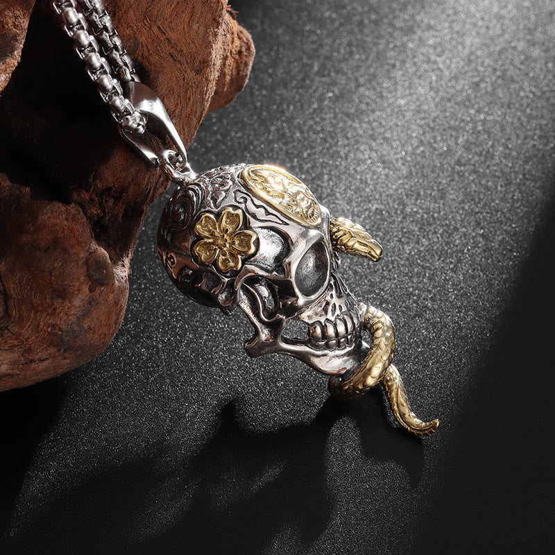 Gothic Snake Coiled Demon Skull Necklace