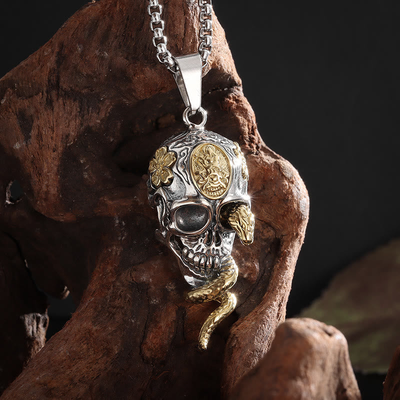 Gothic Snake Coiled Demon Skull Necklace