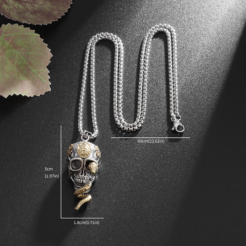 Gothic Snake Coiled Demon Skull Necklace