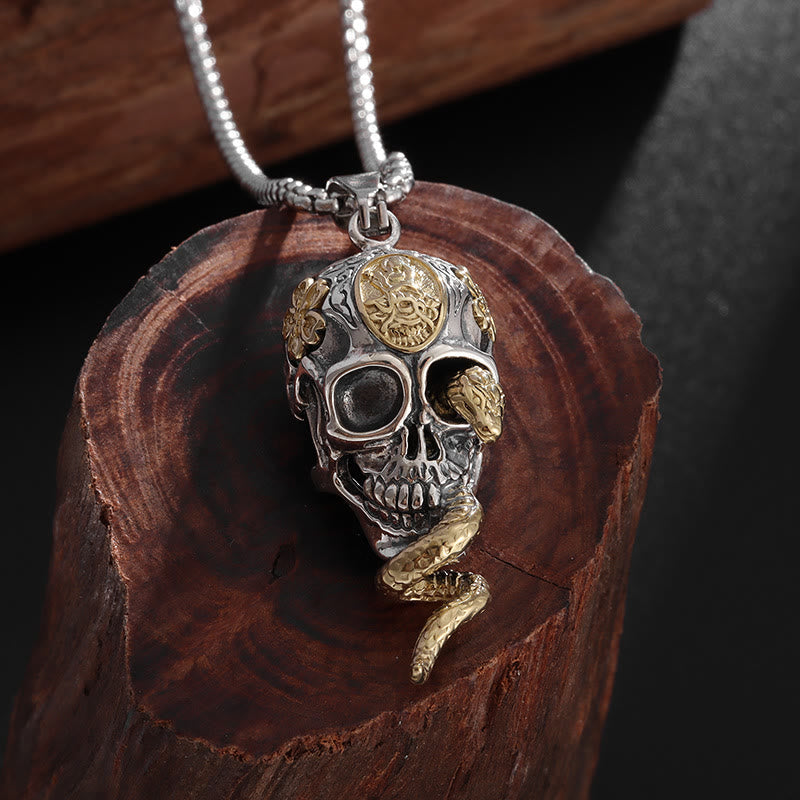 Gothic Snake Coiled Demon Skull Necklace