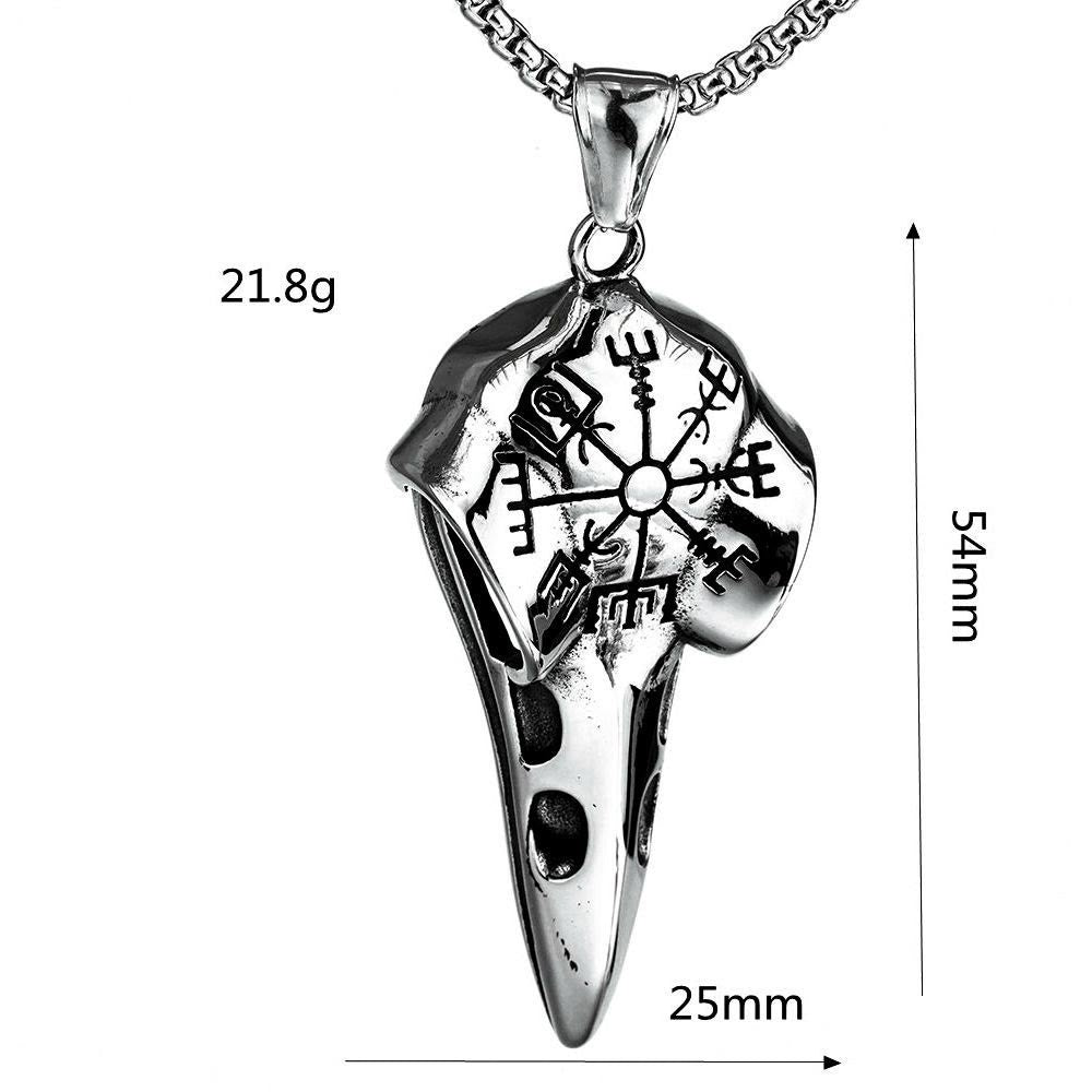 Raven Crow Head Vegvisir Necklace