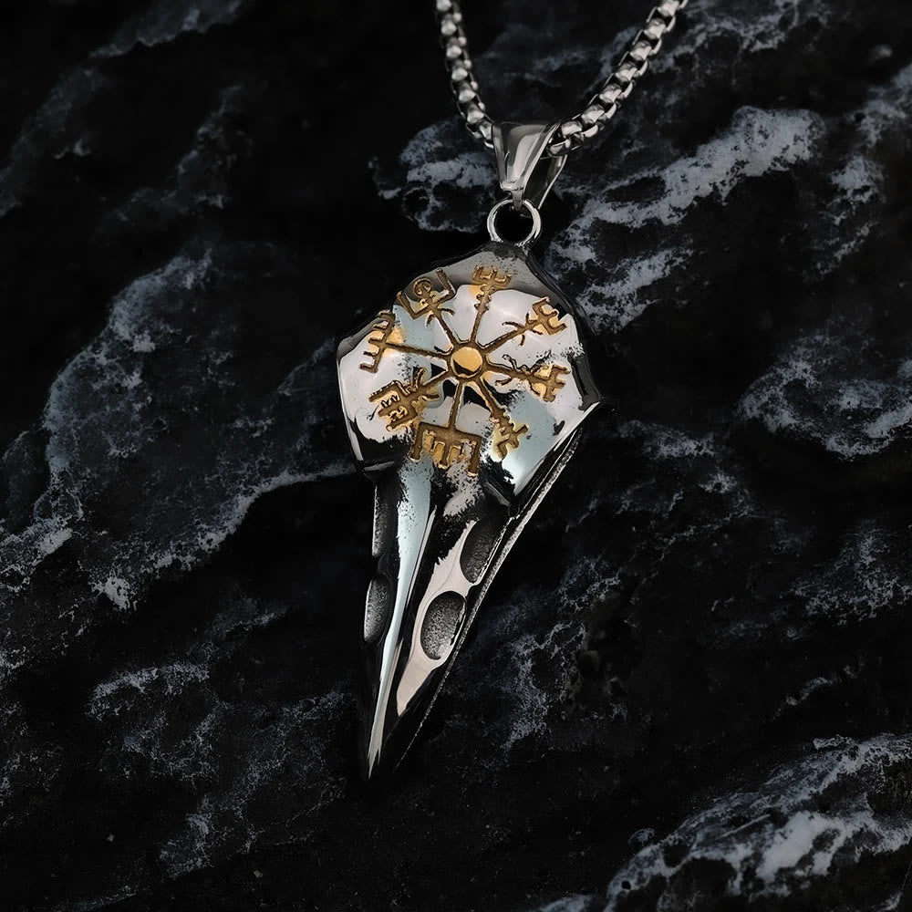 Raven Crow Head Vegvisir Necklace