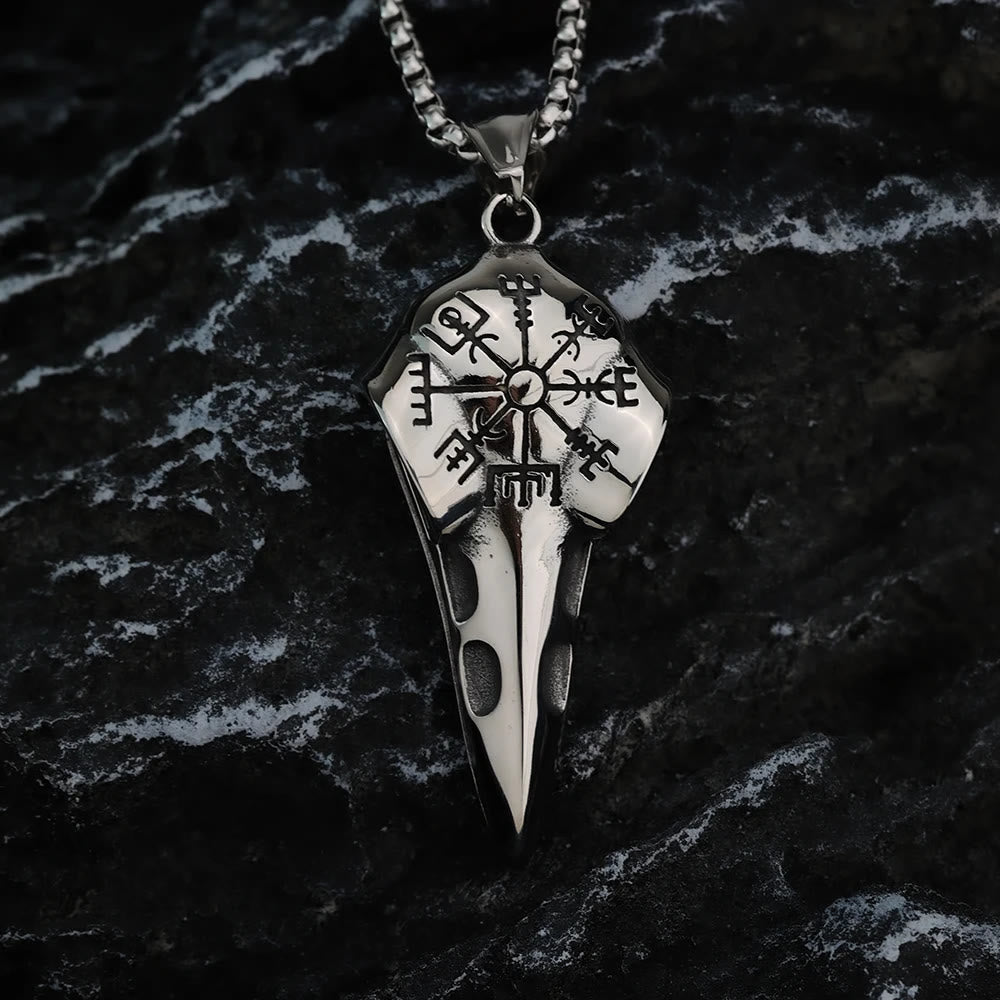Raven Crow Head Vegvisir Necklace