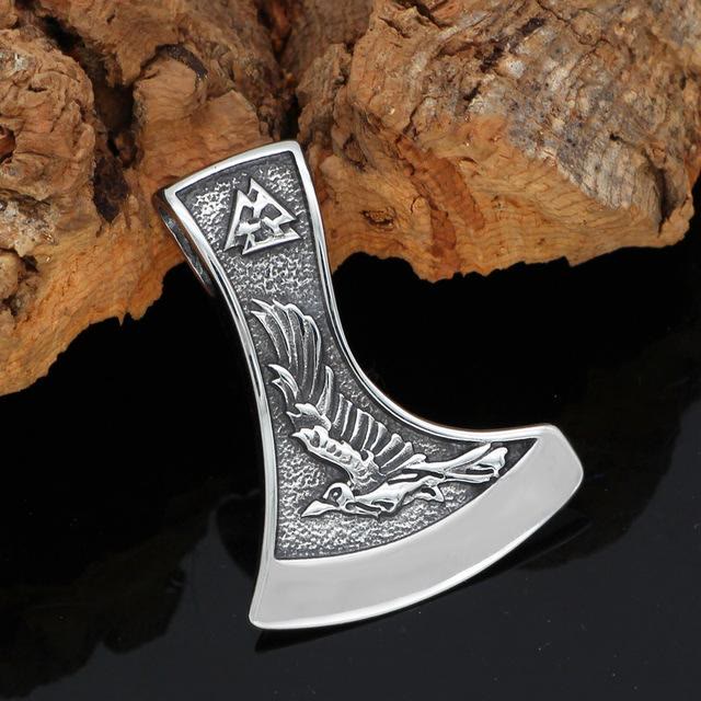 Viking Axe With Wolf And Raven Necklace