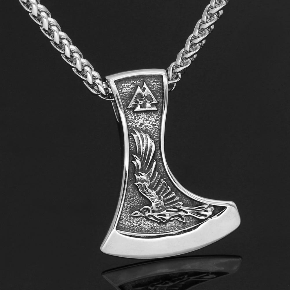 Viking Axe With Wolf And Raven Necklace
