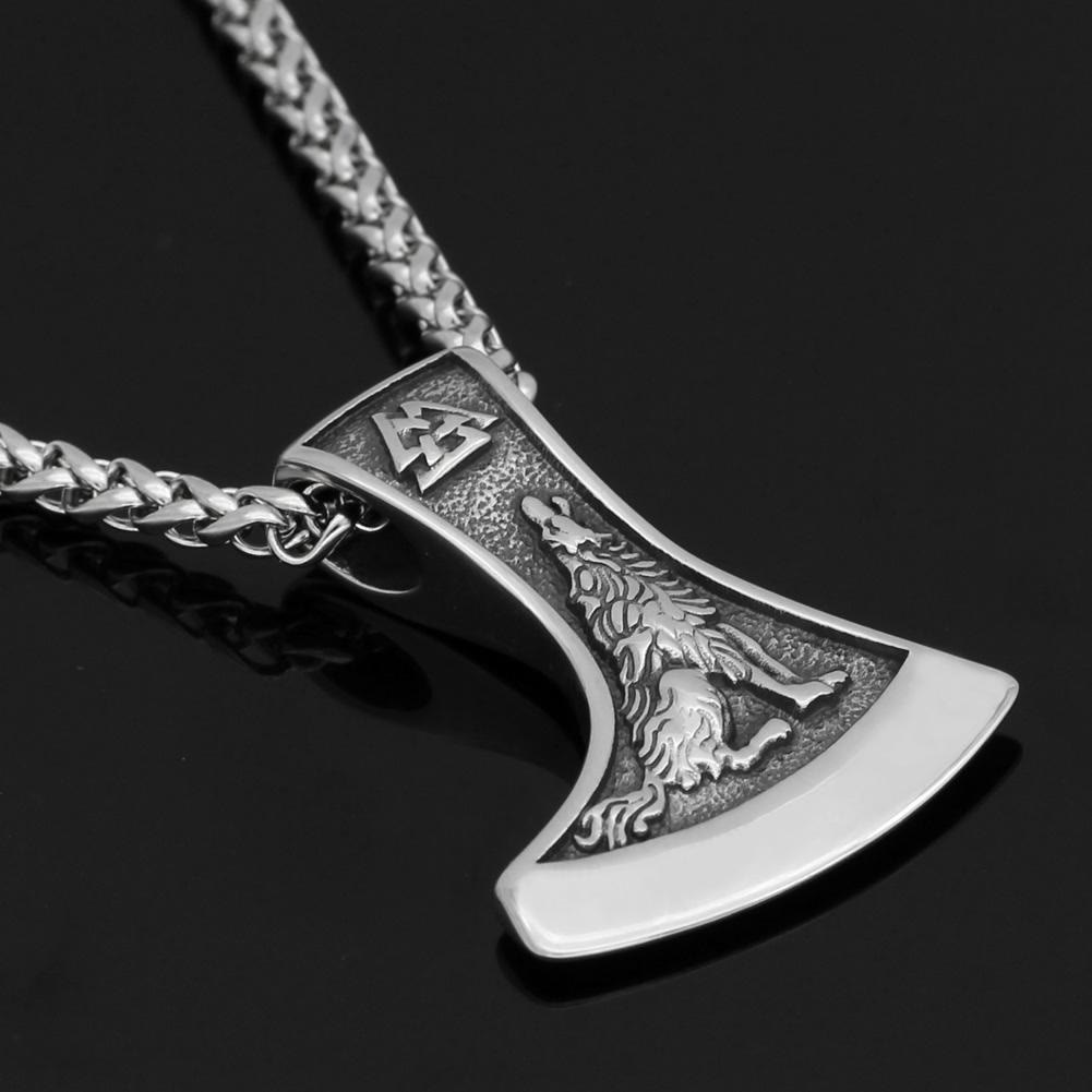 Viking Axe With Wolf And Raven Necklace