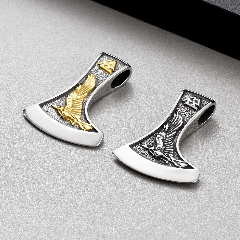 Viking Axe With Wolf And Raven Necklace