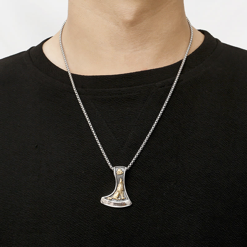 Viking Axe With Wolf And Raven Necklace