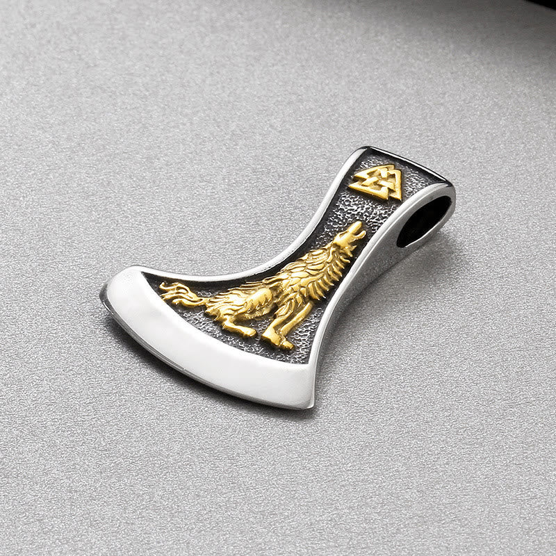 Viking Axe With Wolf And Raven Necklace
