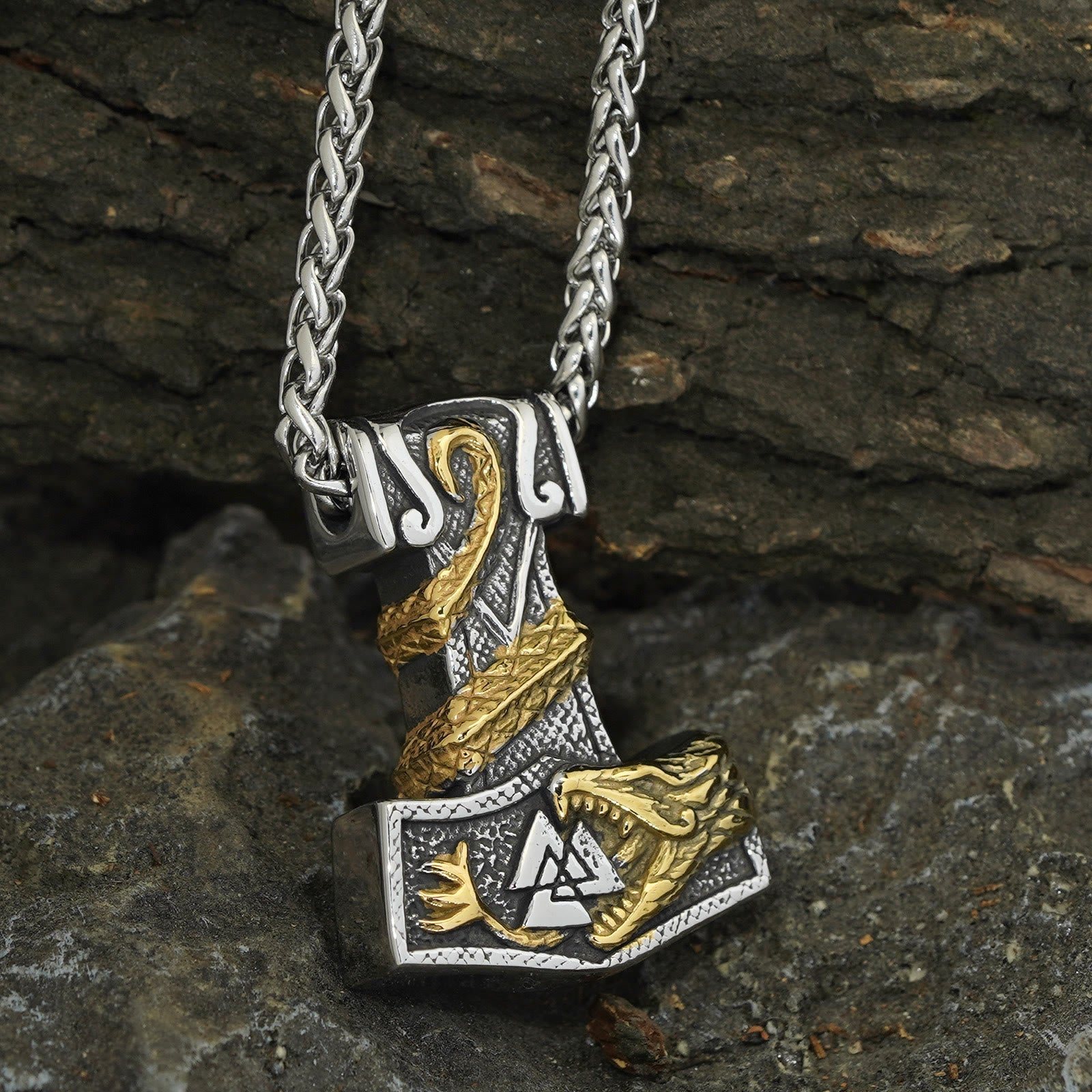 Norse Dragon Bite Valknut Necklace
