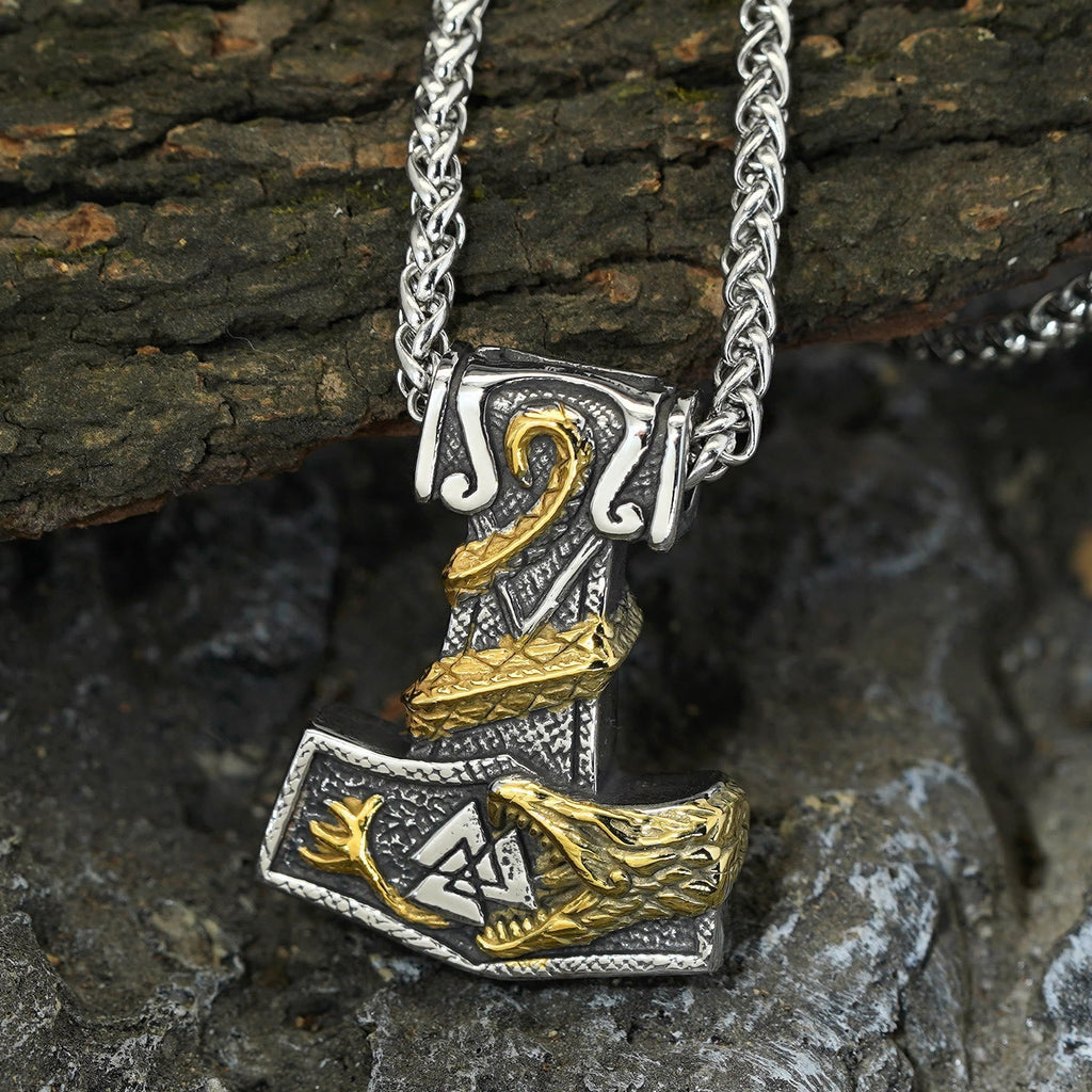 Norse Dragon Bite Valknut Necklace