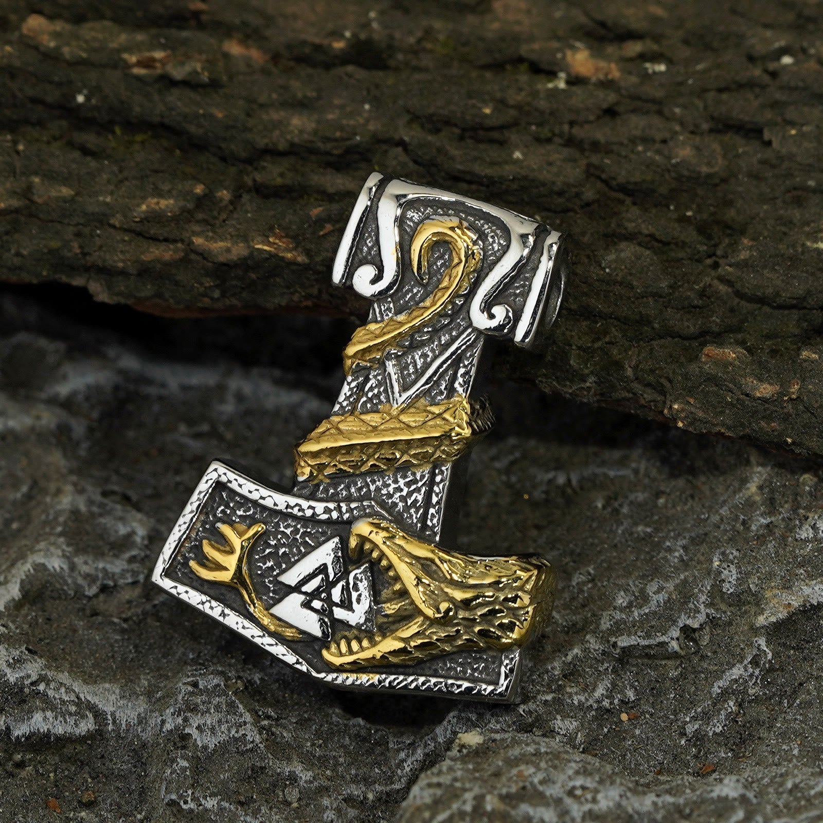 Norse Dragon Bite Valknut Necklace