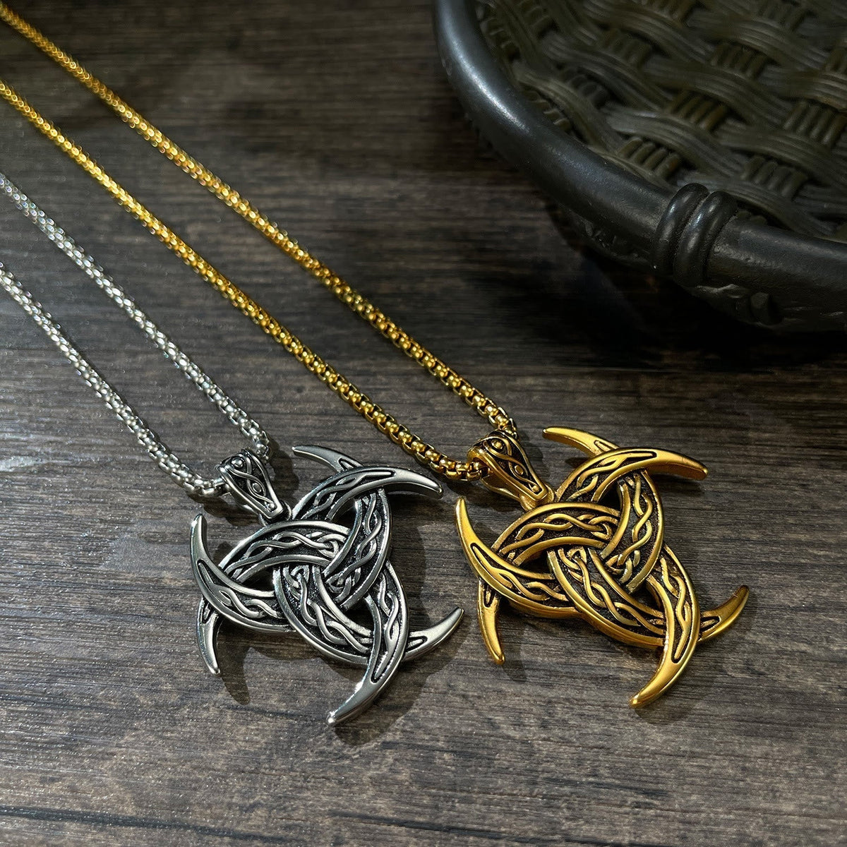 Triple Horn Of Odin Celtic Knot Necklace