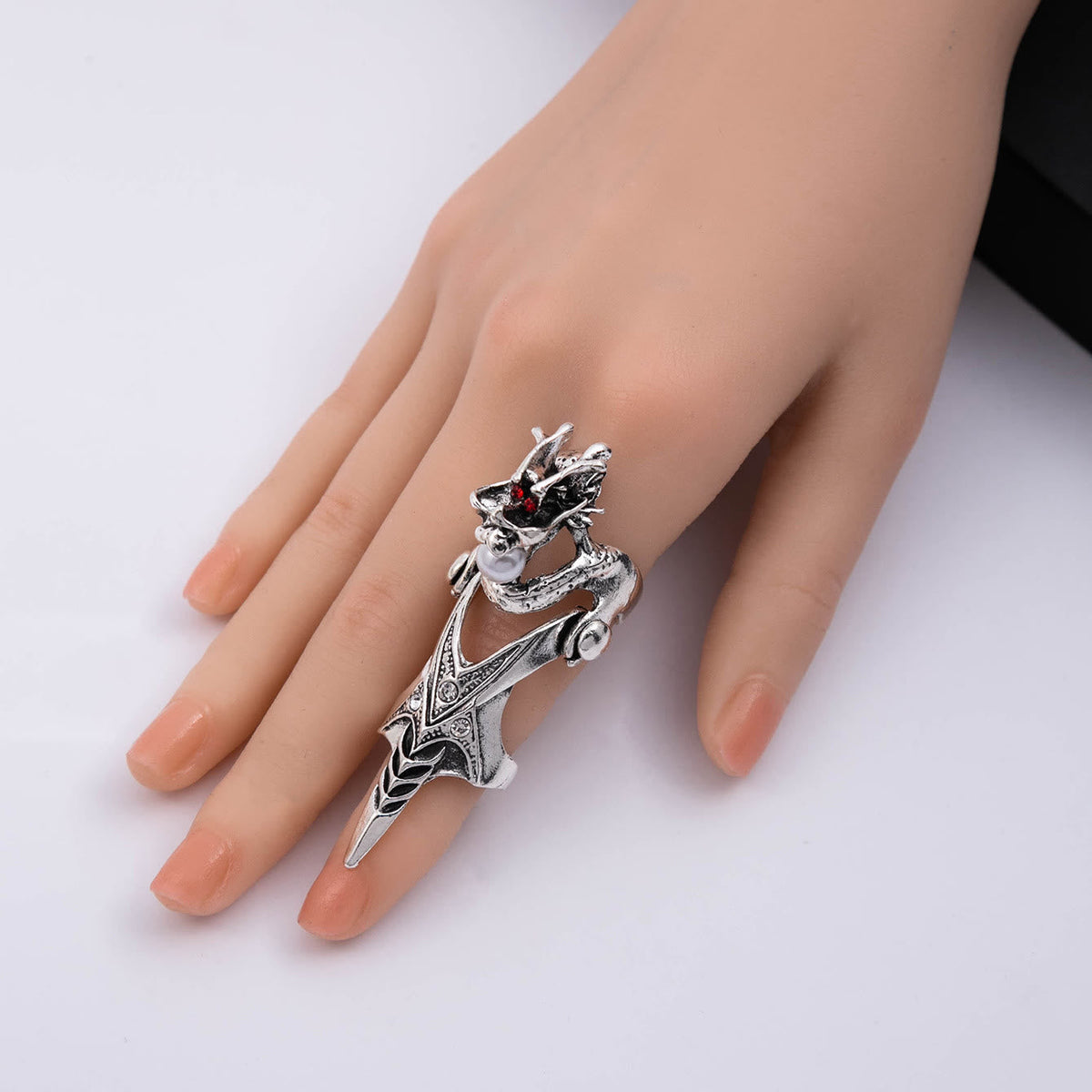 Norse Dragon Skull Full Finger Ring