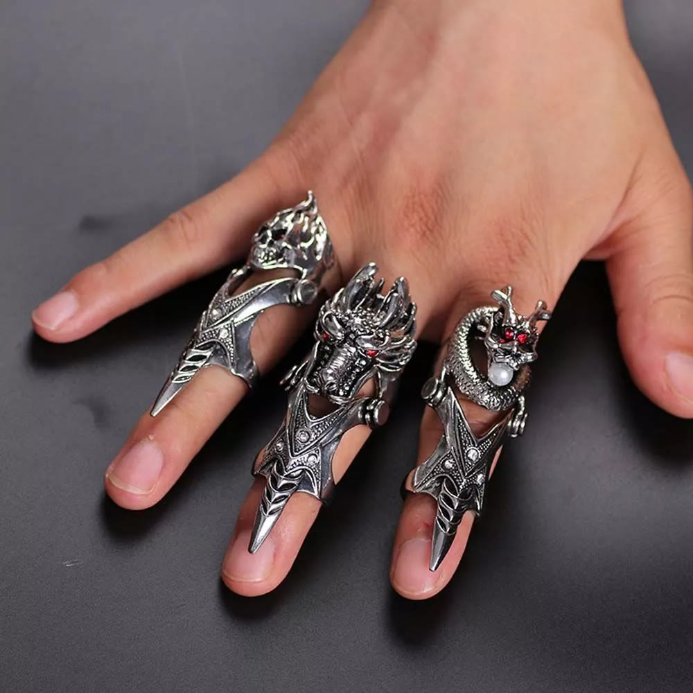 Norse Dragon Skull Full Finger Ring