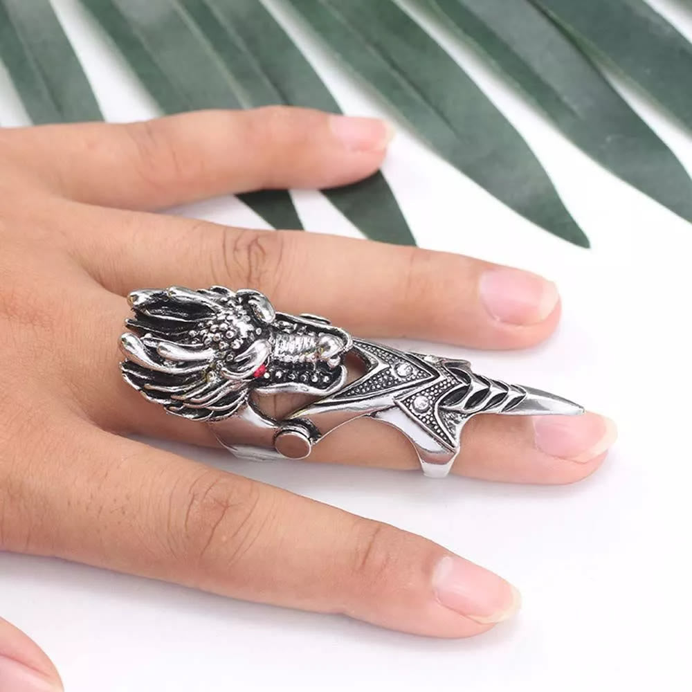 Norse Dragon Skull Full Finger Ring