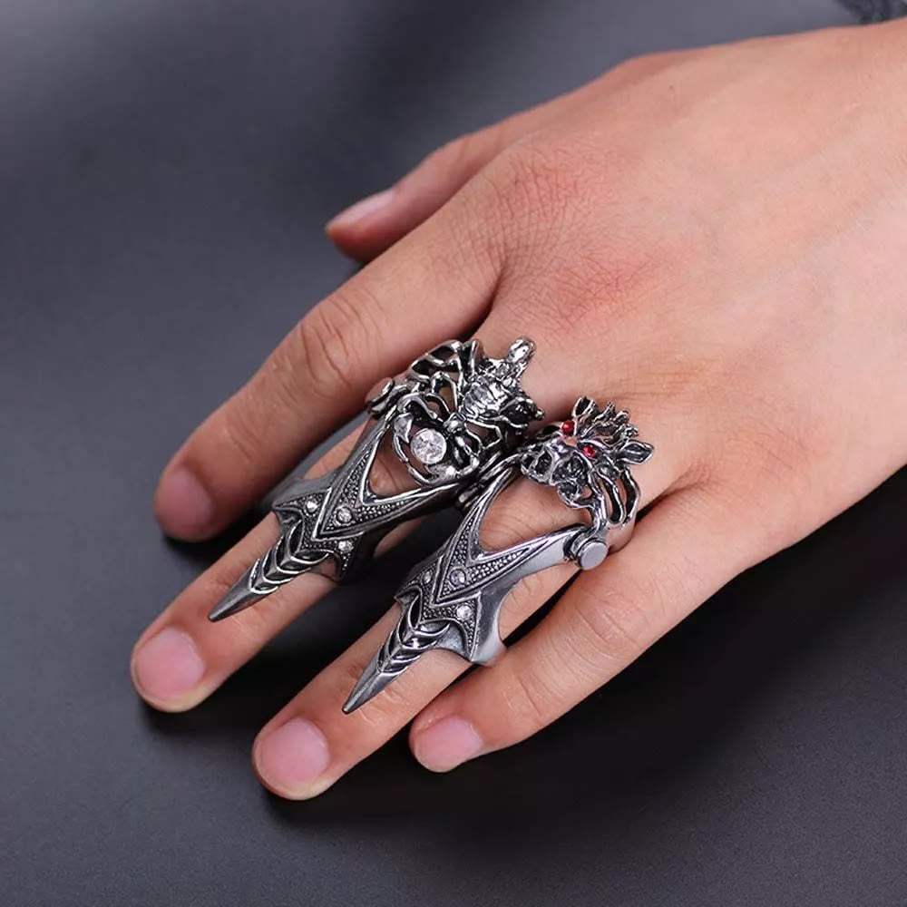 Norse Dragon Skull Full Finger Ring