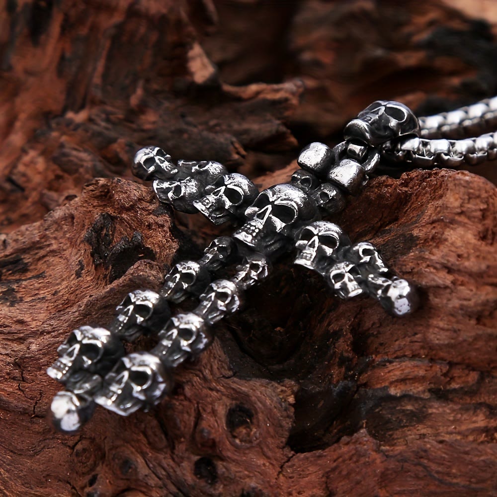 Gothic Black Cross Skull Necklace