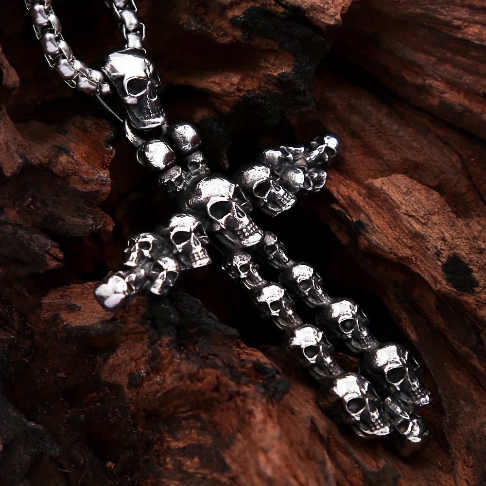 Gothic Black Cross Skull Necklace