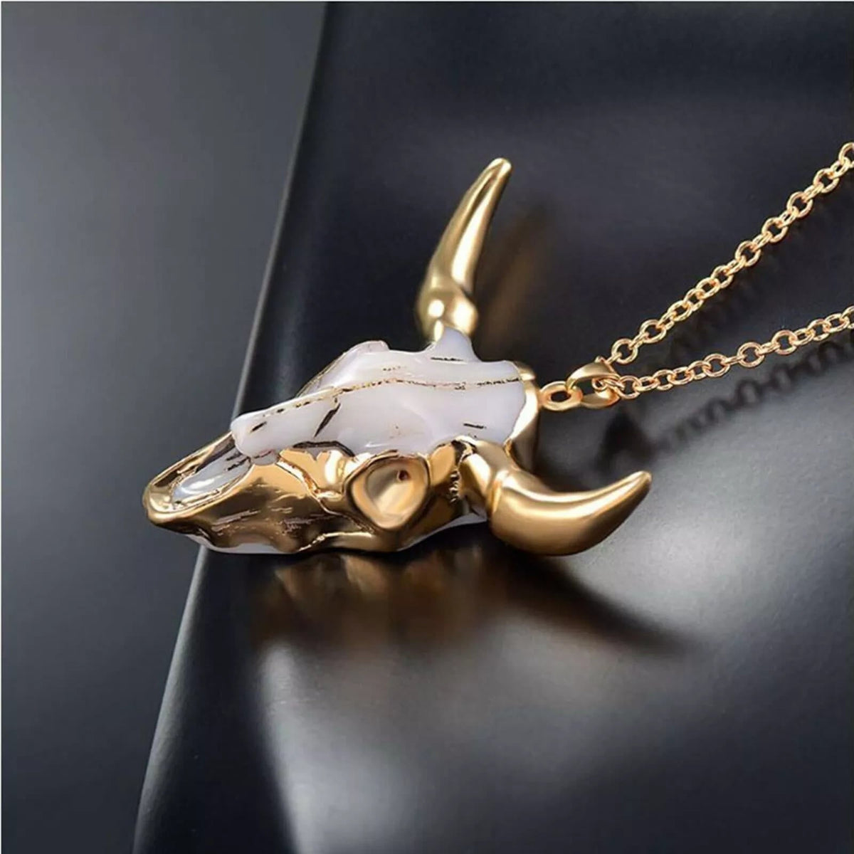 Gold White Longhorn Ox Necklace