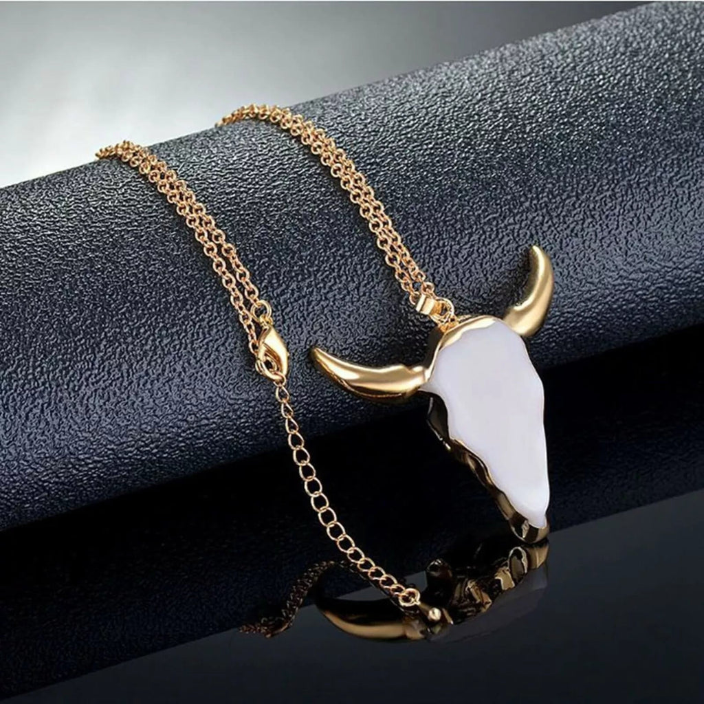 Gold White Longhorn Ox Necklace