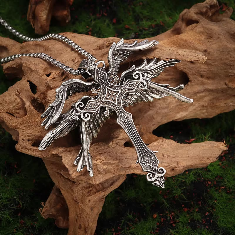 Holy Angel Six Wings Cross Necklace