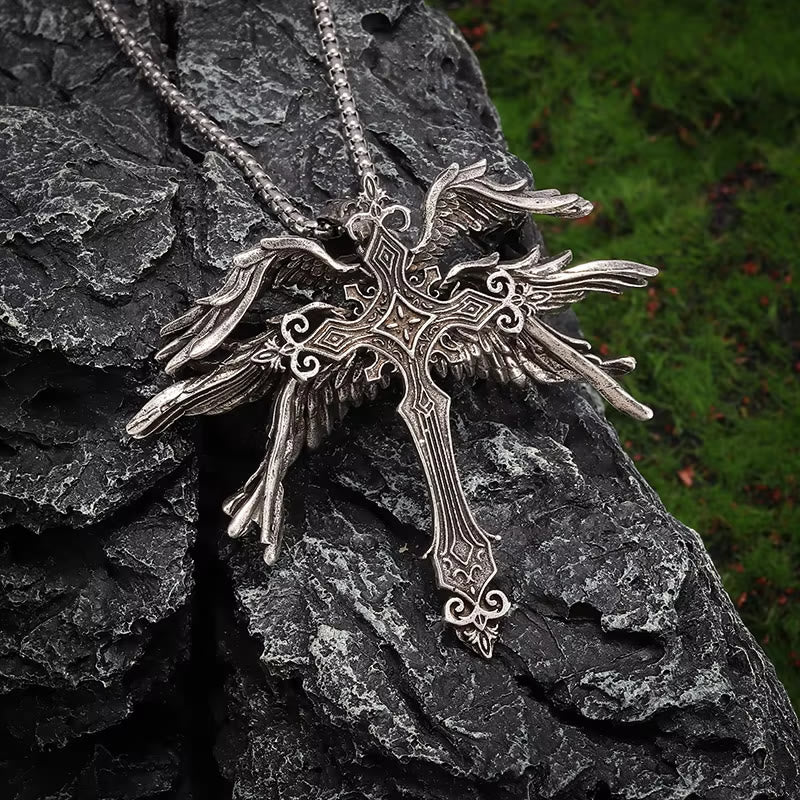 Holy Angel Six Wings Cross Necklace