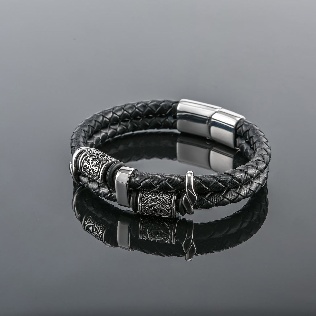 Norse Symbol Magnetic Clasp Braided Leather Bracelet