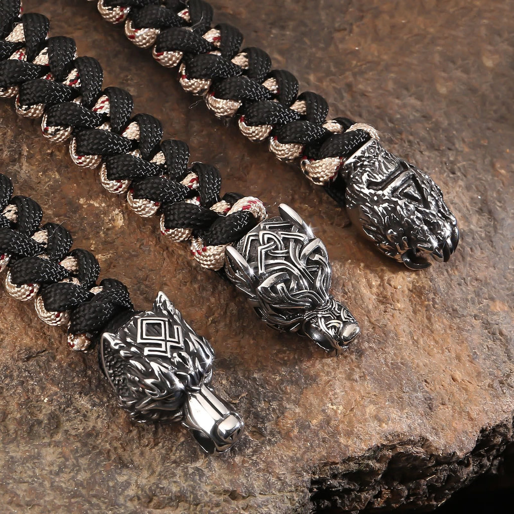 Viking Wolf Head Bear Braided Bracelet