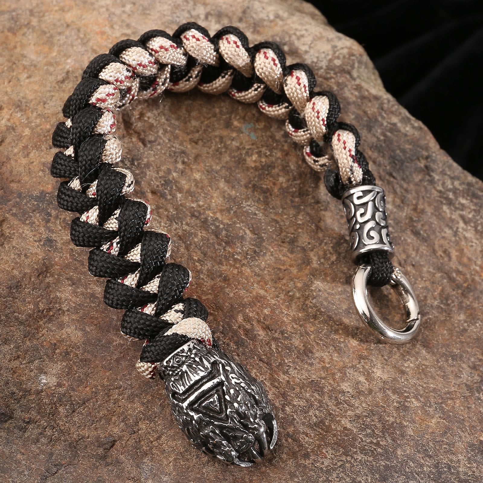 Viking Wolf Head Bear Braided Bracelet