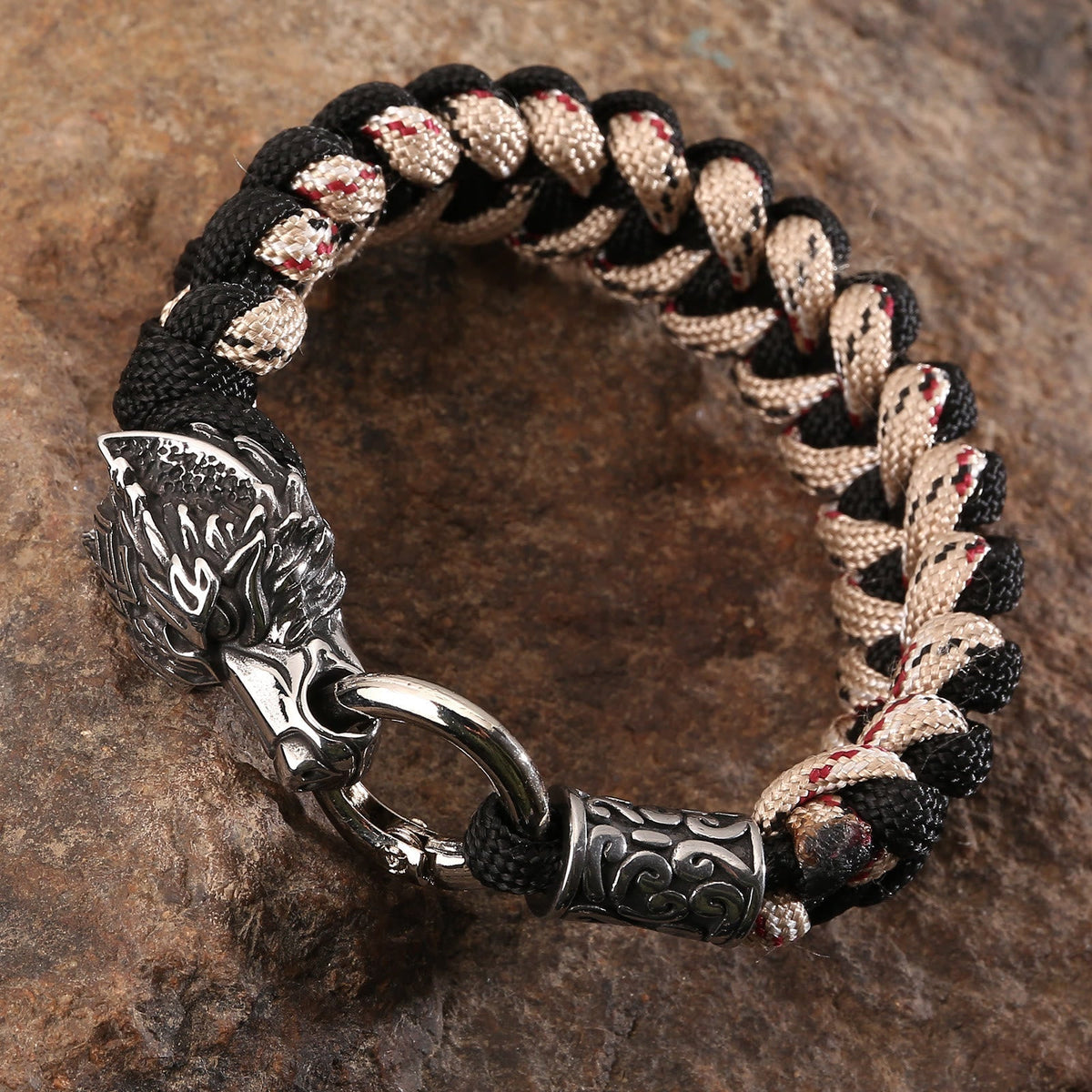 Viking Wolf Head Bear Braided Bracelet