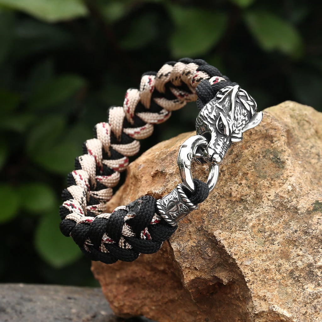 Viking Wolf Head Bear Braided Bracelet