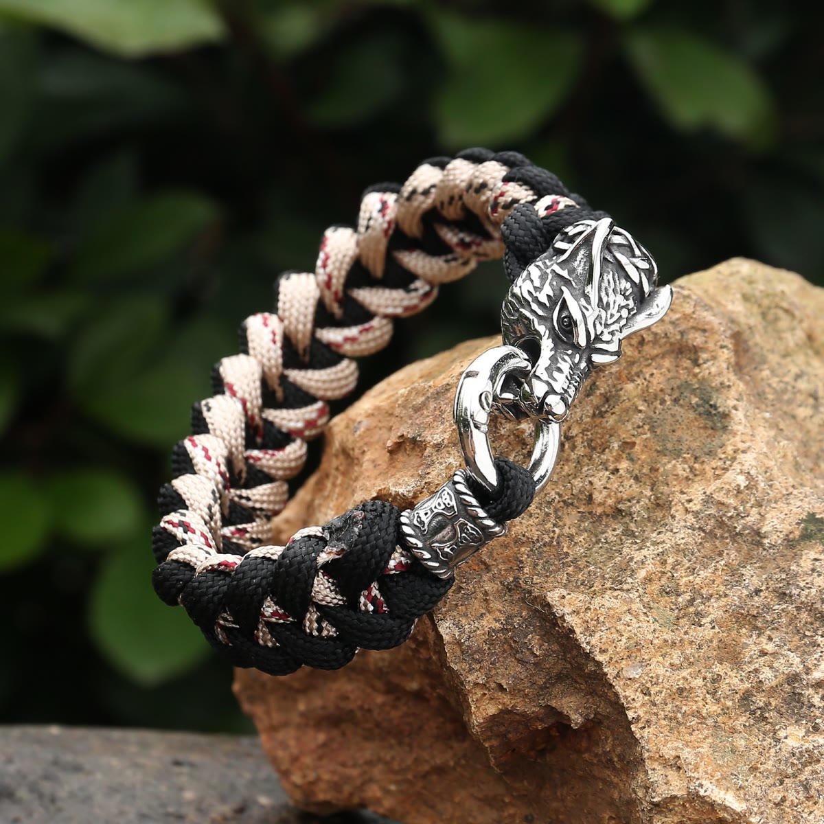 Viking Wolf Head Bear Braided Bracelet