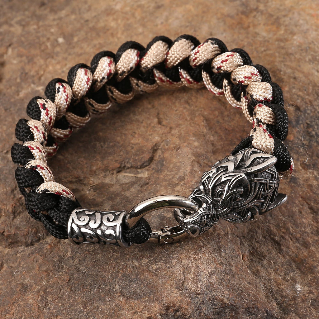 Viking Wolf Head Bear Braided Bracelet