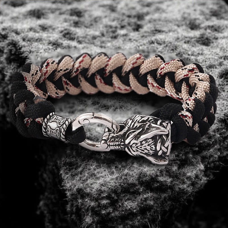 Viking Wolf Head Bear Braided Bracelet